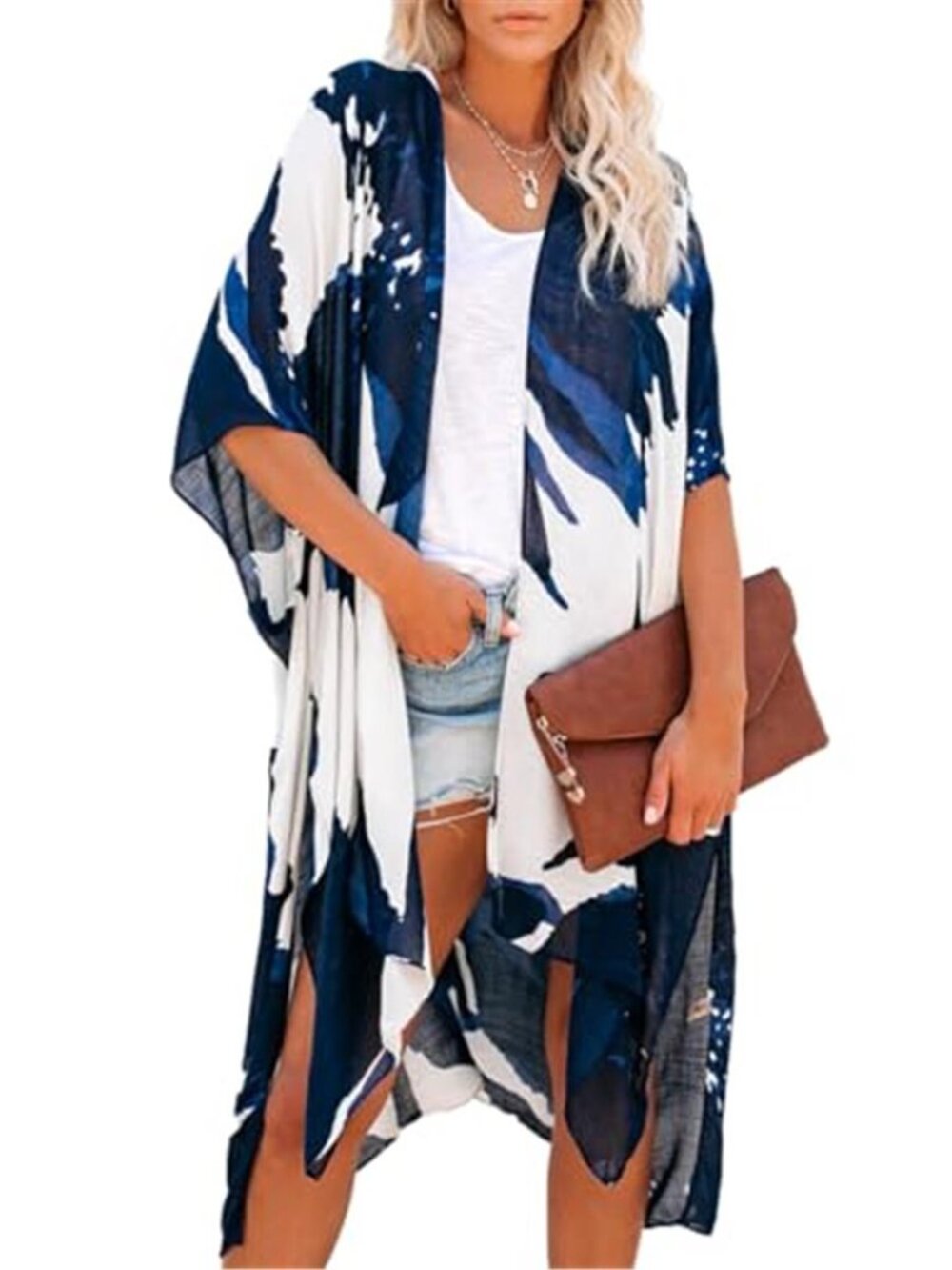 Womens Kimono Cover Up Boho Floral Open Front Beach Swim Cardigan Lightweight